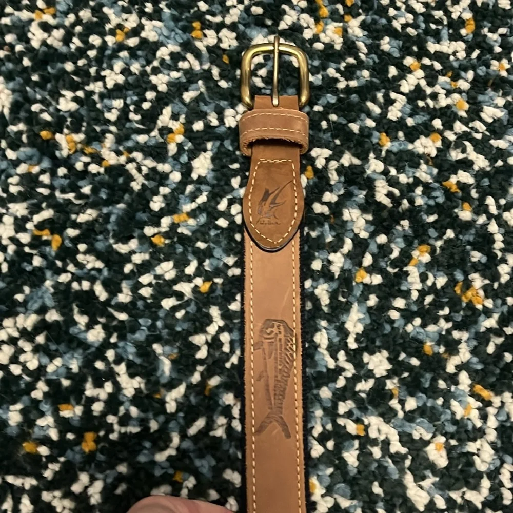 Men’s real leather 44” belt with navy canvas backing - Picture 2 of 10